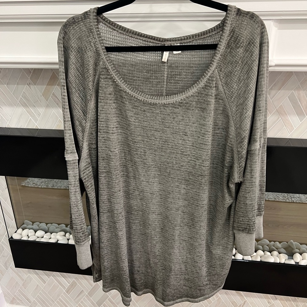 Cato Heathered Sage Green / Grey Waffle Knit Light Weight Tunic Top Size 18W 20W